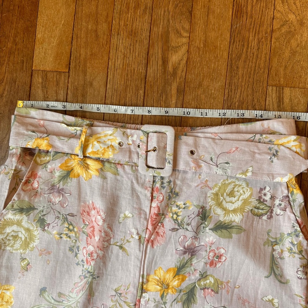 Laura Ashley Floral Wide Leg Pants Womens‎ M Belted Linen Blend Modern READ - Picture 5 of 10
